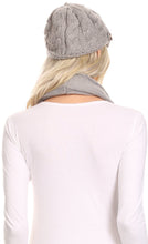 Load image into Gallery viewer, Bri Classic Button Cable Knit Beanie Hat And Matching Infinity Scarf Set
