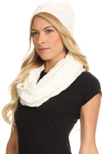 Load image into Gallery viewer, Haile Metallic Threaded Woven Classic Hat Beanie And Infinity Scarf Set

