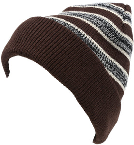 Cabbey Mid Weight Striped Multi Colored Ribbed Knit Unisex Beanie Hat