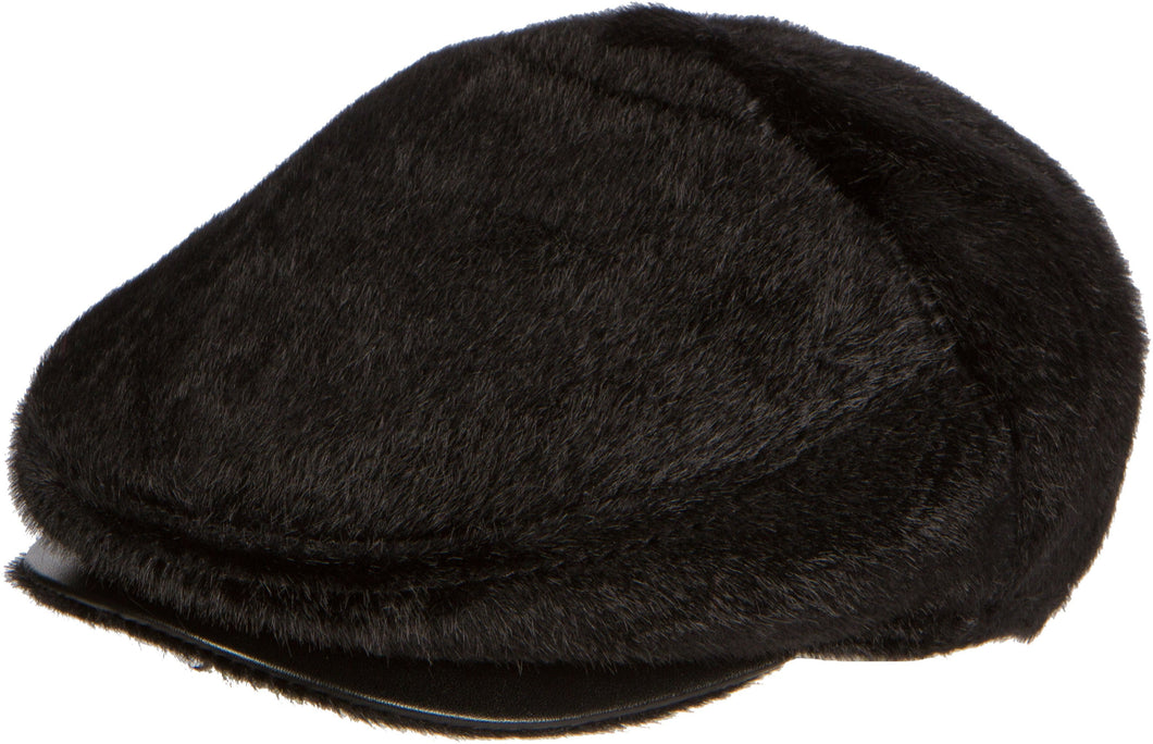 Faux Mink Fur Back Flap Ivy Driving Newsboy Cap Hat Adjustable Snap Front