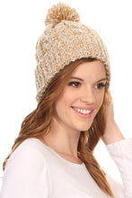 Load image into Gallery viewer, Greer Unisex Heathered Textured Knit Pom Pom Beanie Hat
