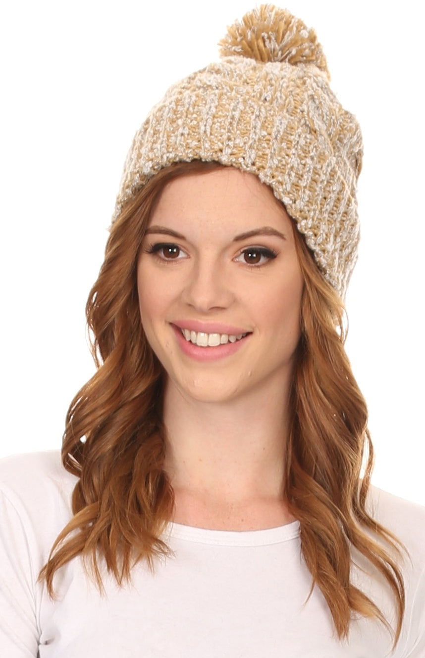 Greer Unisex Heathered Textured Knit Pom Pom Beanie Hat