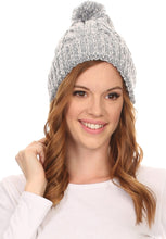 Load image into Gallery viewer, Greer Unisex Heathered Textured Knit Pom Pom Beanie Hat
