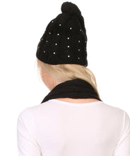 Load image into Gallery viewer, Kae Jewel Studded Cable Knit Beanie Hat And Scarf Set
