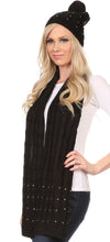 Load image into Gallery viewer, Kae Jewel Studded Cable Knit Beanie Hat And Scarf Set
