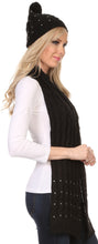 Load image into Gallery viewer, Kae Jewel Studded Cable Knit Beanie Hat And Scarf Set
