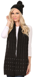 Kae Jewel Studded Cable Knit Beanie Hat And Scarf Set