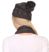 Load image into Gallery viewer, Kae Jewel Studded Cable Knit Beanie Hat And Scarf Set
