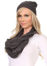 Load image into Gallery viewer, Kae Jewel Studded Cable Knit Beanie Hat And Scarf Set
