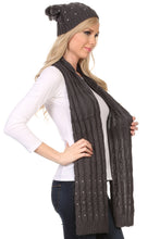 Load image into Gallery viewer, Kae Jewel Studded Cable Knit Beanie Hat And Scarf Set
