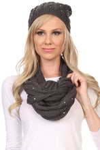 Load image into Gallery viewer, Kae Jewel Studded Cable Knit Beanie Hat And Scarf Set

