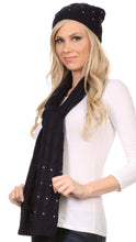 Load image into Gallery viewer, Kae Jewel Studded Cable Knit Beanie Hat And Scarf Set
