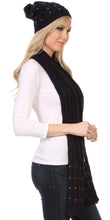 Load image into Gallery viewer, Kae Jewel Studded Cable Knit Beanie Hat And Scarf Set

