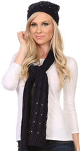 Load image into Gallery viewer, Kae Jewel Studded Cable Knit Beanie Hat And Scarf Set
