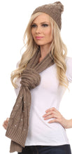 Load image into Gallery viewer, Kae Jewel Studded Cable Knit Beanie Hat And Scarf Set
