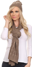 Load image into Gallery viewer, Kae Jewel Studded Cable Knit Beanie Hat And Scarf Set
