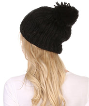 Charger l&#39;image dans la galerie, Lax Wide Unisex Cable Knit Large Pom Pom Bobble Beanie Hat Cap
