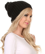 Charger l&#39;image dans la galerie, Lax Wide Unisex Cable Knit Large Pom Pom Bobble Beanie Hat Cap
