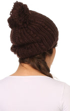 Charger l&#39;image dans la galerie, Lax Wide Unisex Cable Knit Large Pom Pom Bobble Beanie Hat Cap
