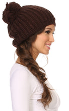 Charger l&#39;image dans la galerie, Lax Wide Unisex Cable Knit Large Pom Pom Bobble Beanie Hat Cap
