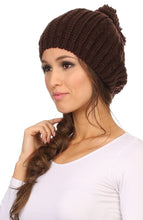 Charger l&#39;image dans la galerie, Lax Wide Unisex Cable Knit Large Pom Pom Bobble Beanie Hat Cap
