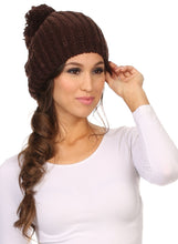 Charger l&#39;image dans la galerie, Lax Wide Unisex Cable Knit Large Pom Pom Bobble Beanie Hat Cap
