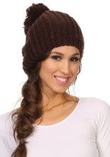 Charger l&#39;image dans la galerie, Lax Wide Unisex Cable Knit Large Pom Pom Bobble Beanie Hat Cap
