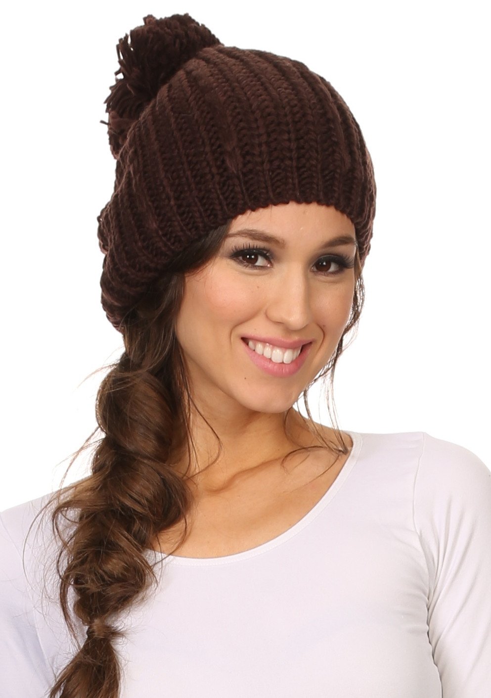 Lax Wide Unisex Cable Knit Large Pom Pom Bobble Beanie Hat Cap