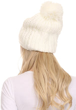 Charger l&#39;image dans la galerie, Lax Wide Unisex Cable Knit Large Pom Pom Bobble Beanie Hat Cap

