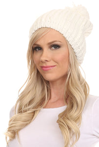 Lax Wide Unisex Cable Knit Large Pom Pom Bobble Beanie Hat Cap