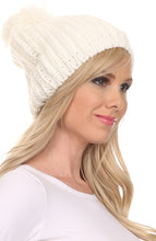 Charger l&#39;image dans la galerie, Lax Wide Unisex Cable Knit Large Pom Pom Bobble Beanie Hat Cap
