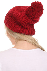 Lax Wide Unisex Cable Knit Large Pom Pom Bobble Beanie Hat Cap