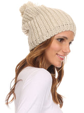 Charger l&#39;image dans la galerie, Lax Wide Unisex Cable Knit Large Pom Pom Bobble Beanie Hat Cap
