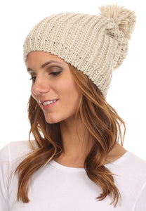 Lax Wide Unisex Cable Knit Large Pom Pom Bobble Beanie Hat Cap