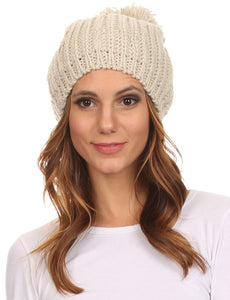 Lax Wide Unisex Cable Knit Large Pom Pom Bobble Beanie Hat Cap
