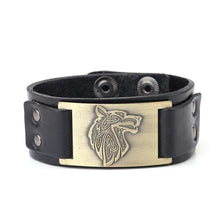 Load image into Gallery viewer, Vintage Wide Leather Woven Wolf Head Bracelet
