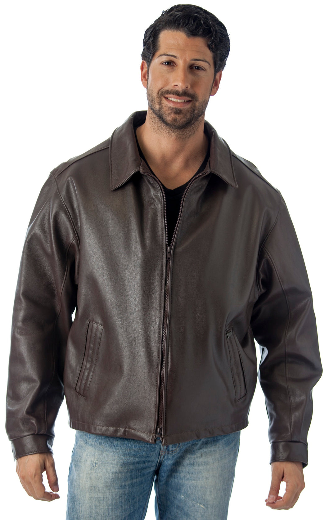REED Men's Casual Leather Jacket, union made in Detroit, USA. Brown, premium leather, durable and stylish outerwear.