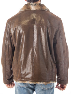 Brown leather jacket with fur collar on a white background