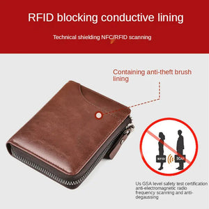 men Wallet Rfid Leather Wallet Zipper Business Card Holder Purse Wallet Men