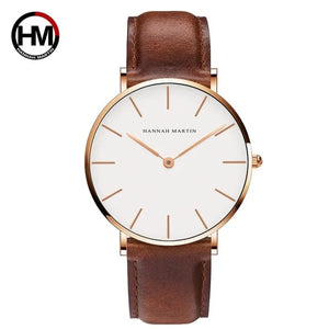 High-Quality Rose Gold Dial Leather Watch