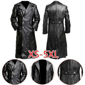 BLACK LEATHER TRENCH COAT - Vegan leather Jacket