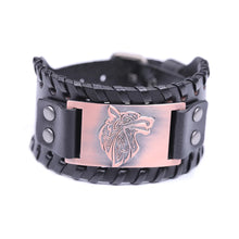 Load image into Gallery viewer, Vintage Wide Leather Woven Wolf Head Bracelet
