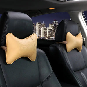 Almohada de cuero PU para el cuello del coche para aliviar el dolor de cabeza - Cuero vegano - Importado