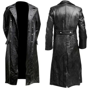 BLACK LEATHER TRENCH COAT - Vegan leather Jacket