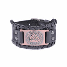 Cargar imagen en el visor de la galería, Viking Valknut Amulet Leather Bracelet
