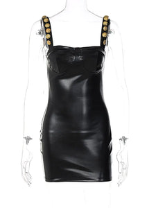 Elegant Sleeveless PU Leather Mini Dress - Vegan leather - Imported