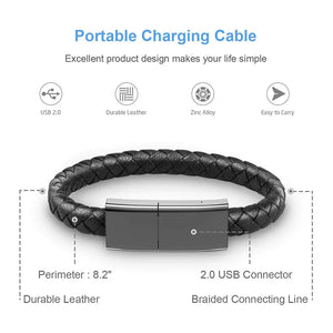 Portable Leather Phone Data Cables - Vegan leather - Imported