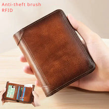 Load image into Gallery viewer, Genuine Leather Rfid Protection Wallets for Men Vintage Thin Short Multi Function ID Credit Card Holder Money Bag
