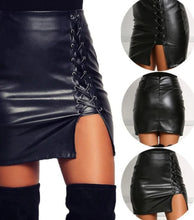 Load image into Gallery viewer, Belted Leather High-Slit Skirt - Vegan leather - Imported
