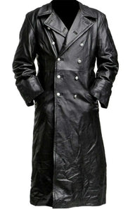 BLACK LEATHER TRENCH COAT - Vegan leather Jacket